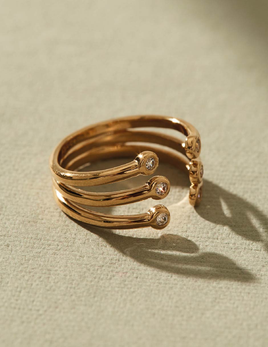 Multi-anillo redondo Classic circonita baño de oro