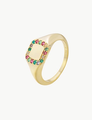 Anillo con gema Engrave 18 k circonita baño de oro