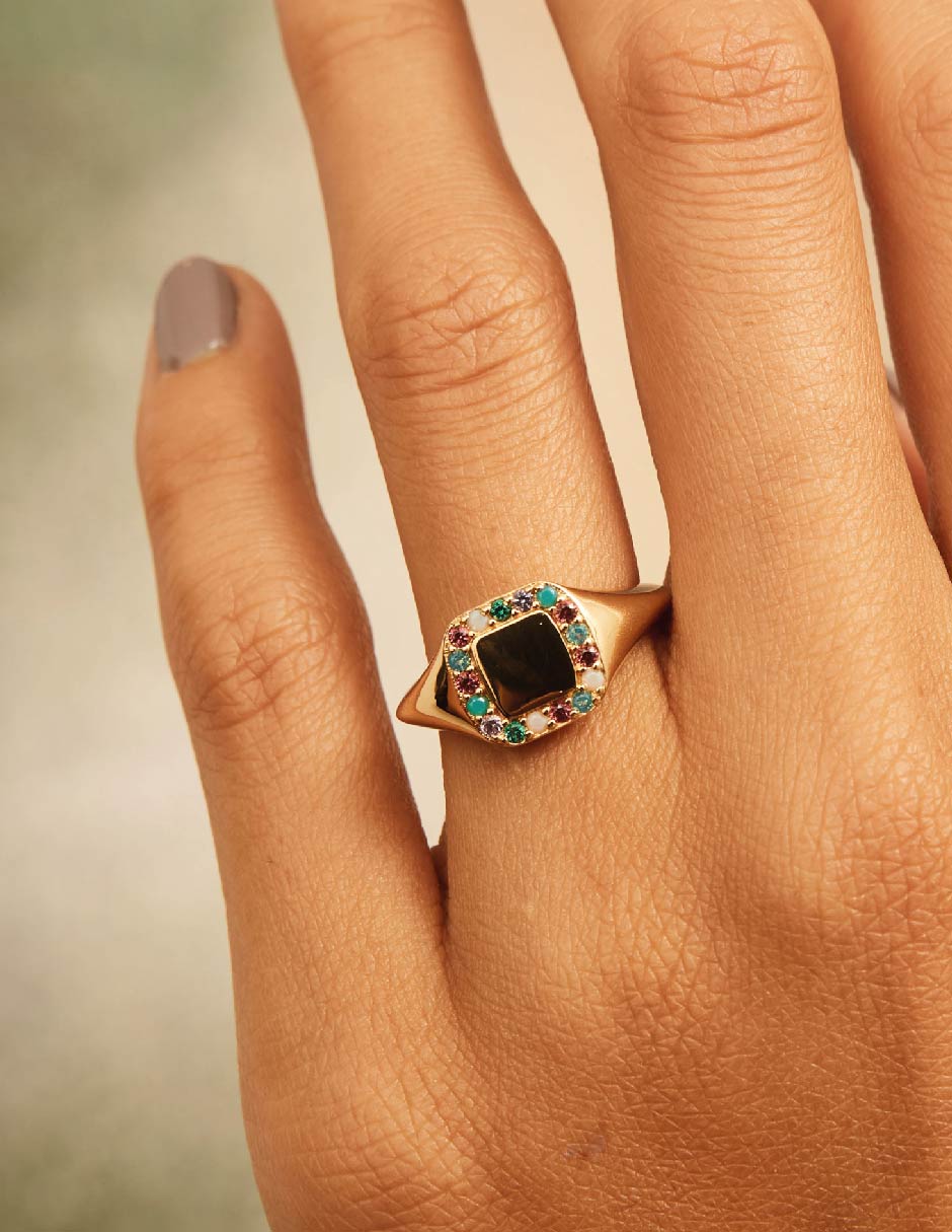 Anillo con gema Engrave 18 k circonita baño de oro 2