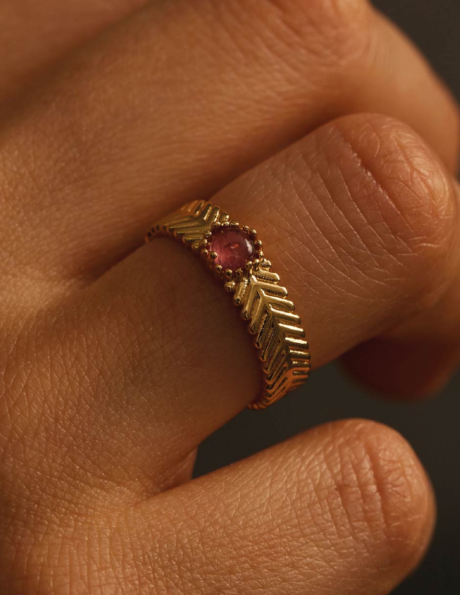Anillo con gema redondo Sea creatures turmalina baño de oro 2