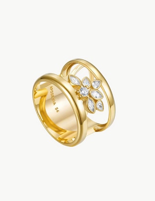 Anillo con gema Suculenta 18 k circonita baño de oro
