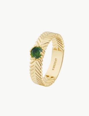 Anillo con gema redondo Sea creatures turmalina baño de oro