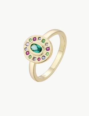 Anillo con gema ovalado Nefertiti circonita baño de oro Anillo con gema ovalado Nefertiti circonita baño de oro