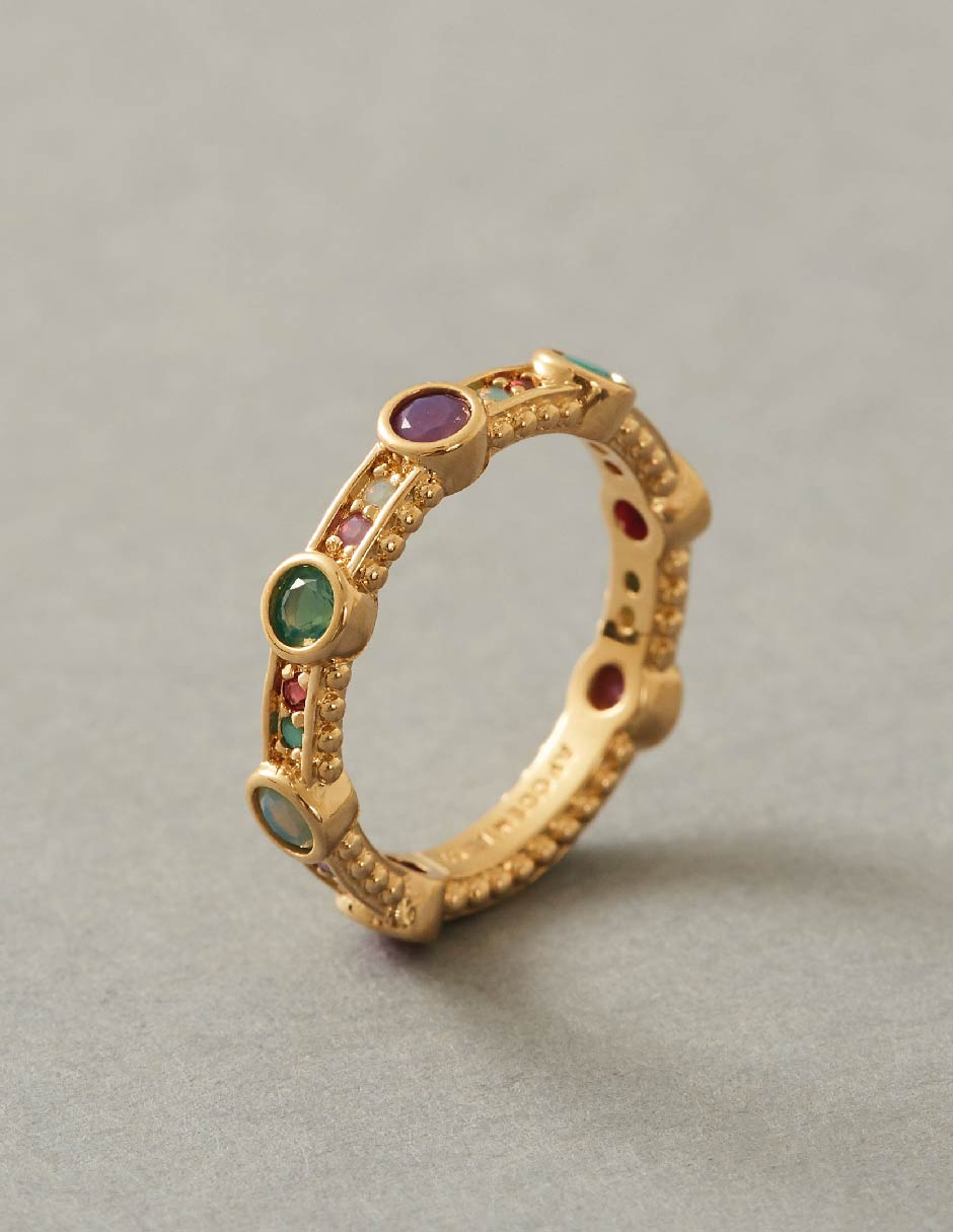 Anillo con gema Lago verde multi ring circonita baño de oro 2