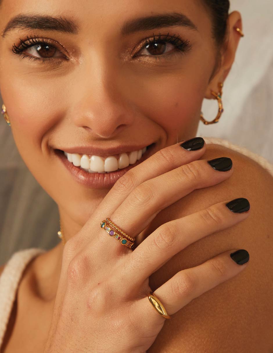 Anillo con gema Lago verde multi ring circonita baño de oro 3