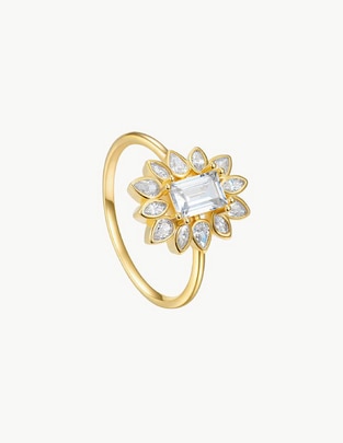 Anillo con gema cuadrado Suculenta circonita baño de oro