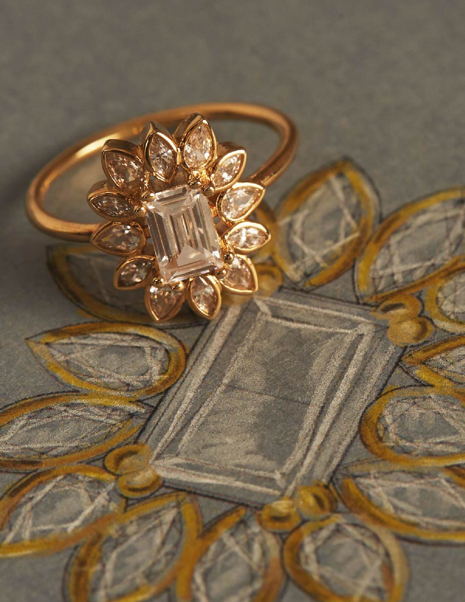 Anillo con gema cuadrado Suculenta circonita baño de oro 2