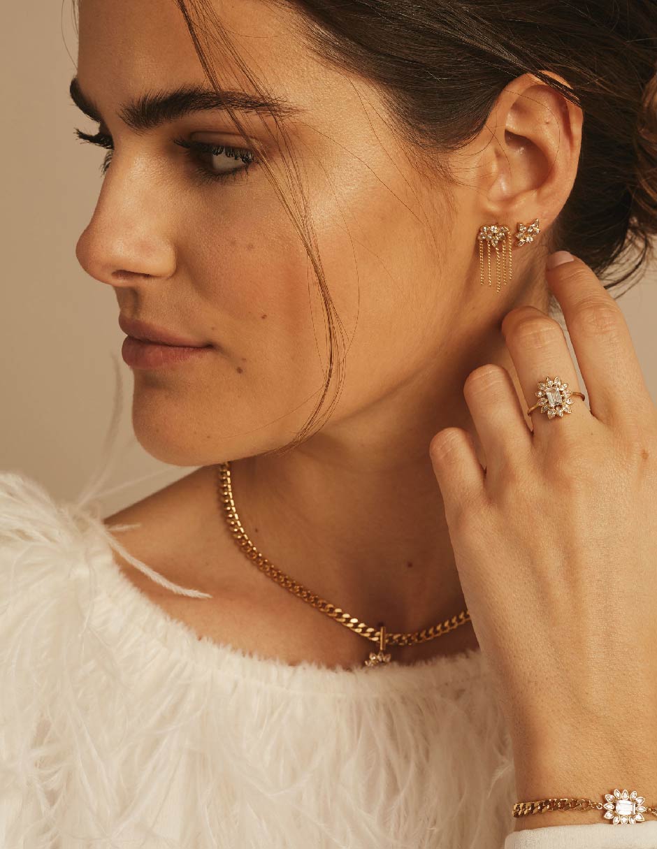 Anillo con gema cuadrado Suculenta circonita baño de oro 3