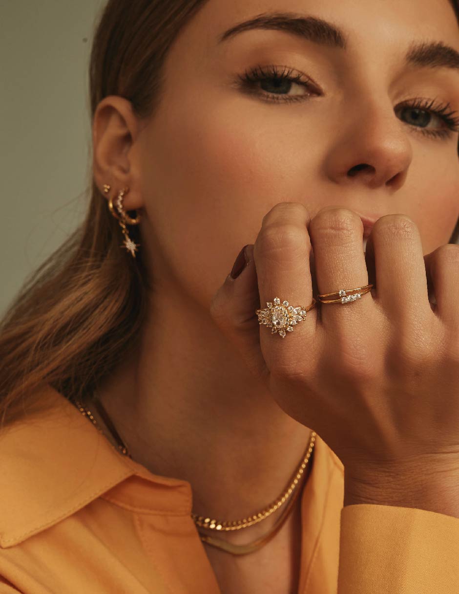 Anillo con gema Reef 18 k circonita baño de oro 2