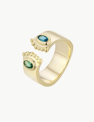 Anillo con gema redondo Nefertiti 18 k circonita baño de oro