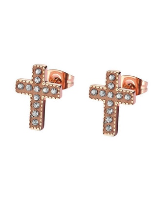 Aretes de cruz Earrings Rosegold con acabado brillante Aretes de cruz Earrings Rosegold con acabado brillante
