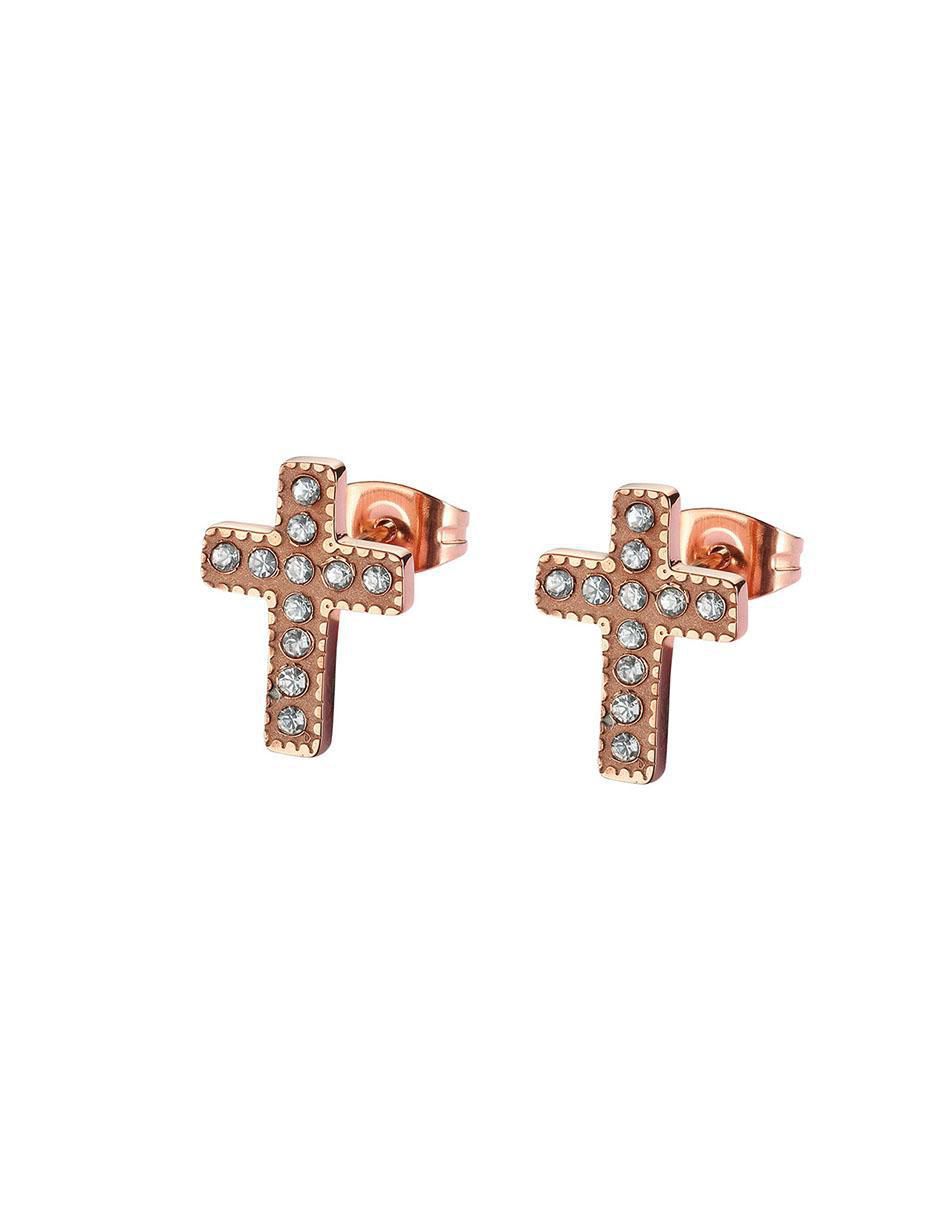 Aretes de cruz Earrings Rosegold con acabado brillante 2