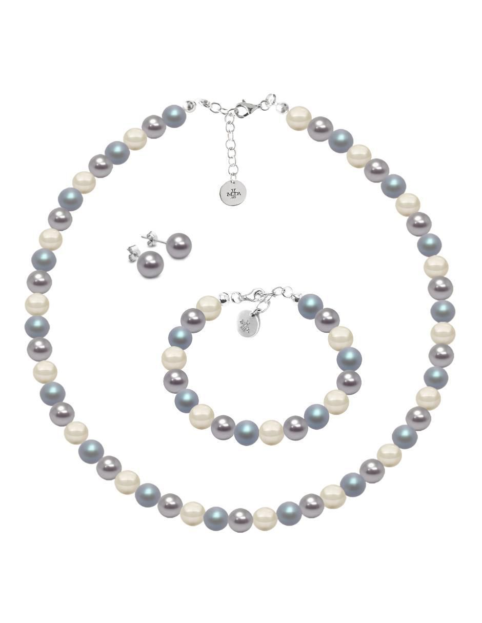 Aretes, collar y pulsera redonda Pearls de plata p 925 cristal Aretes, collar y pulsera redonda Pearls de plata p 925 cristal