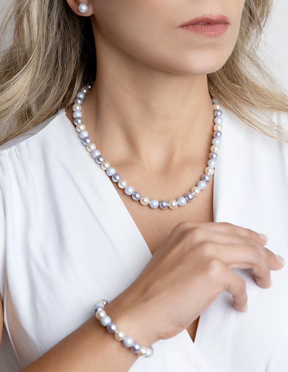 Aretes, collar y pulsera redonda Pearls de plata p 925 cristal 3