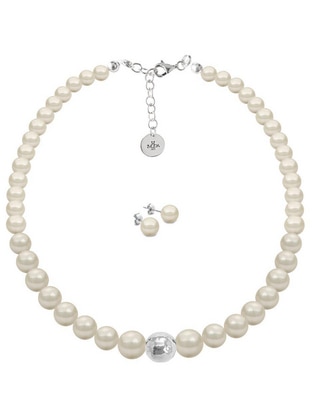 Aretes y collar redondo Pearls de plata p 925 cristal Aretes y collar redondo Pearls de plata p 925 cristal