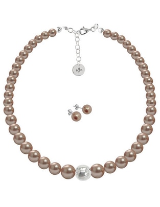 Aretes y collar redondo Pearls de plata p 925 cristal