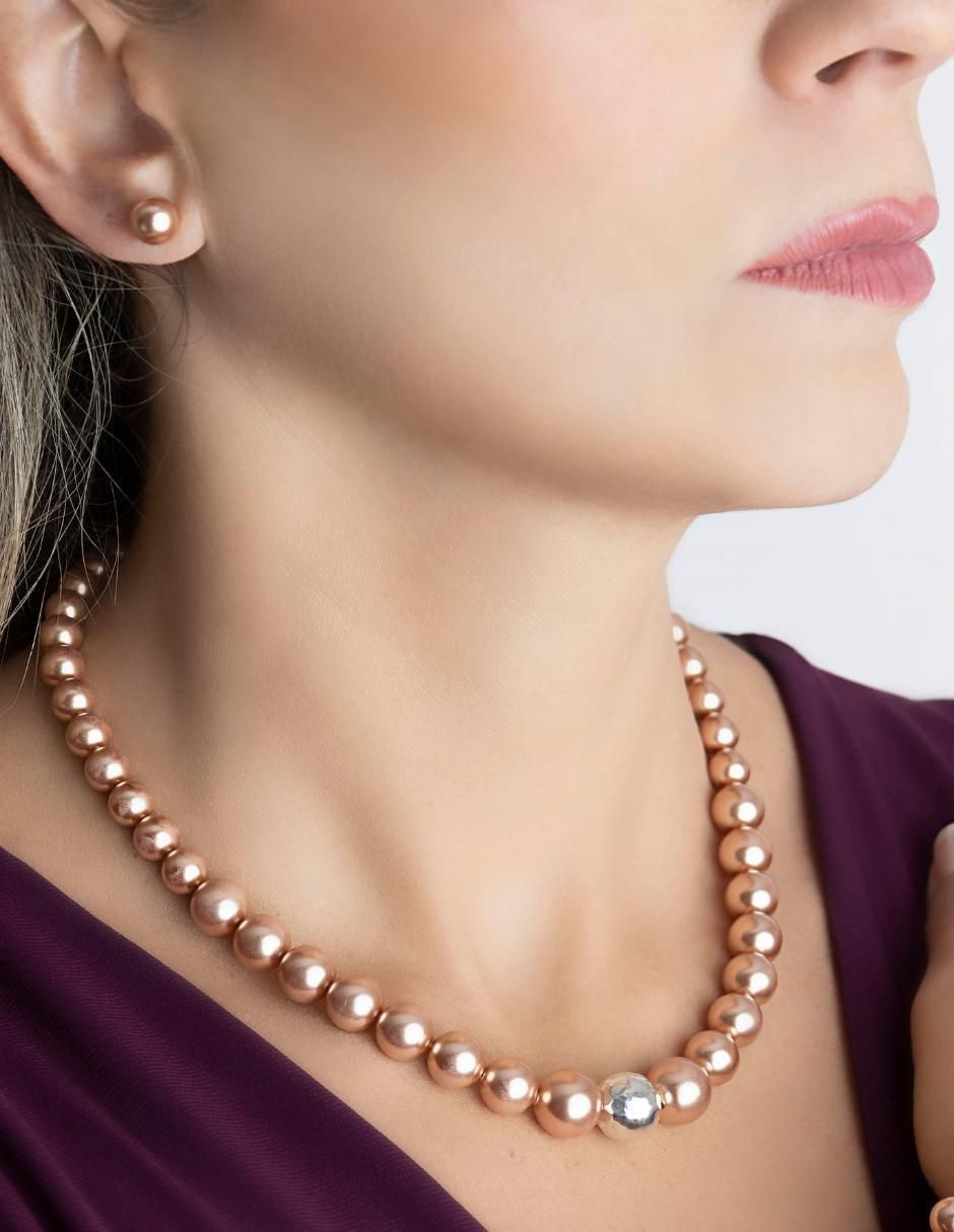 Aretes y collar redondo Pearls de plata p 925 cristal 6
