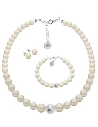 Aretes, collar y pulsera redonda Pearls de plata p 925 cristal Aretes, collar y pulsera redonda Pearls de plata p 925 cristal
