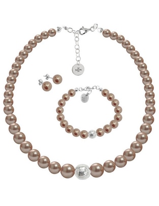 Aretes, collar y pulsera redonda Pearls de plata p 925 cristal Aretes, collar y pulsera redonda Pearls de plata p 925 cristal