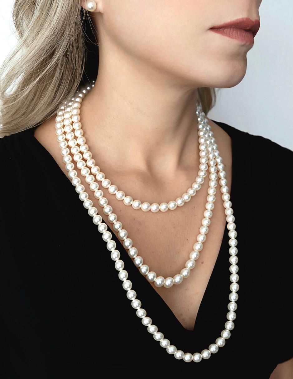 Aretes y collar redondo Pearls de plata p 925 cristal 2