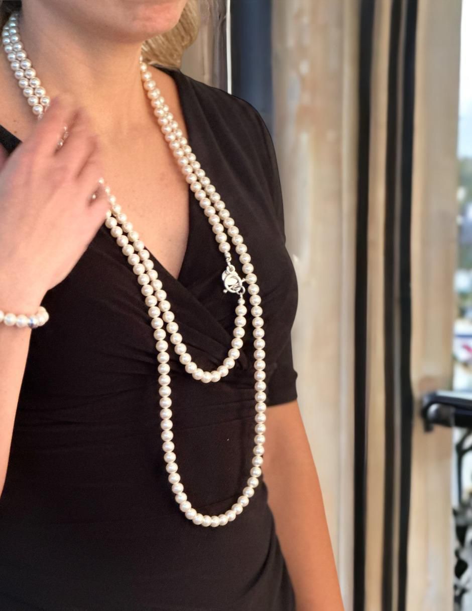 Aretes y collar redondo Pearls de plata p 925 cristal 5