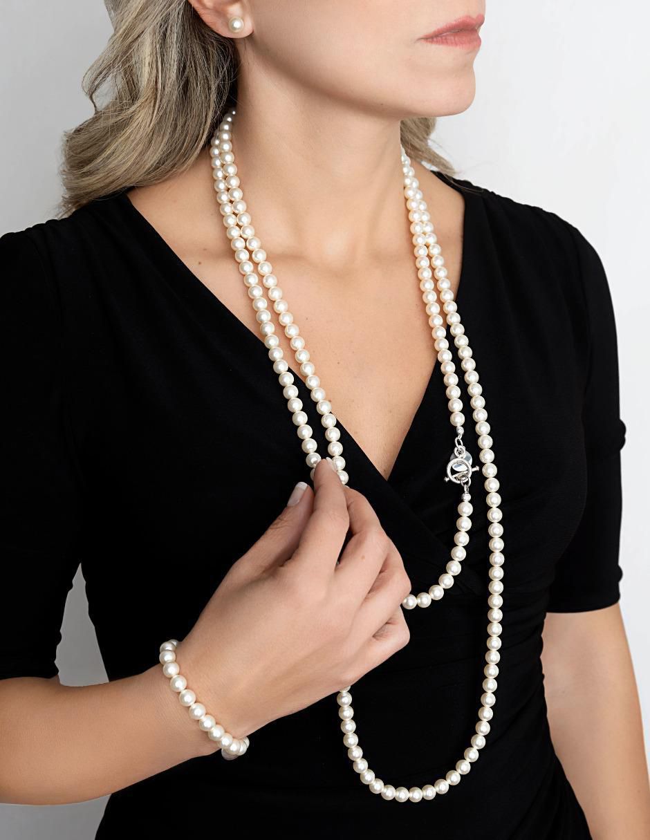 Aretes, collar y pulsera redonda Pearls de plata p 925 cristal 5