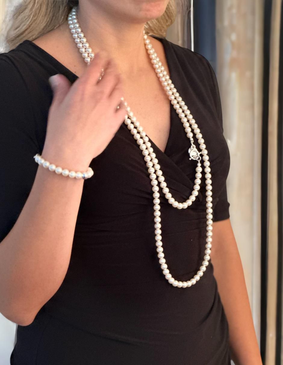 Aretes, collar y pulsera redonda Pearls de plata p 925 cristal 6