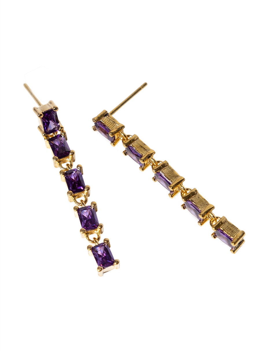 Aretes de rectángulo con acabado baño de oro 2