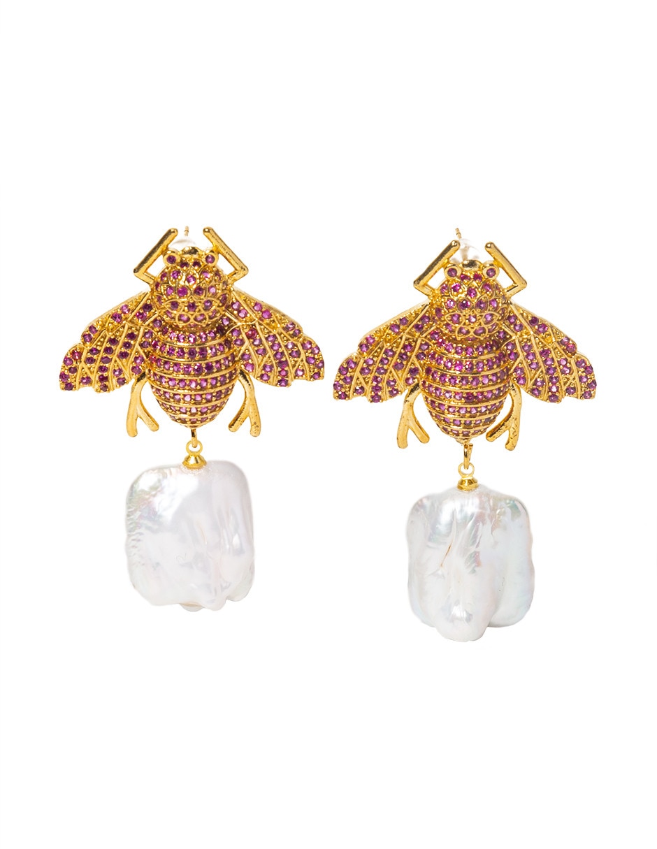 Aretes de abeja de oro amarillo con acabado brillante Aretes de abeja de oro amarillo con acabado brillante