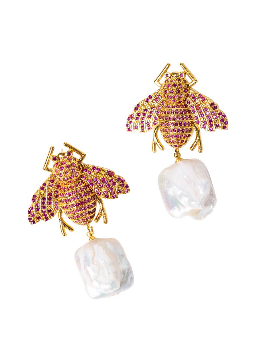 Aretes de abeja de oro amarillo con acabado brillante 2