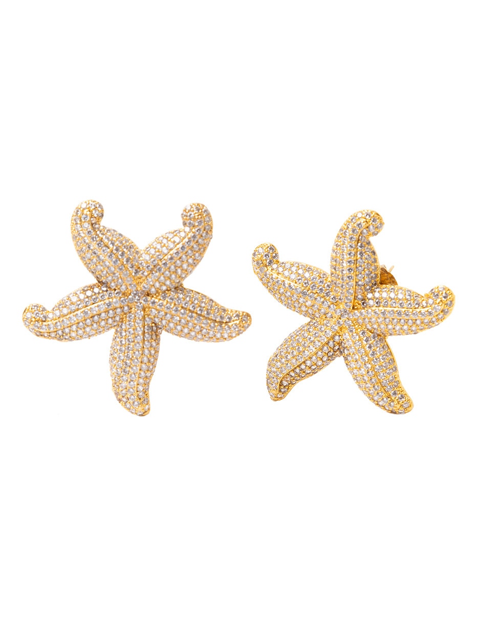 Aretes de estrella mar P 925 con acabado brillante pedrería de fantasía Aretes de estrella mar P 925 con acabado brillante pedrería de fantasía