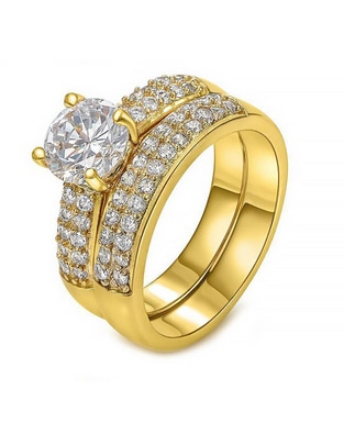 Set anillo redondo cristal baño de oro Set anillo redondo cristal baño de oro