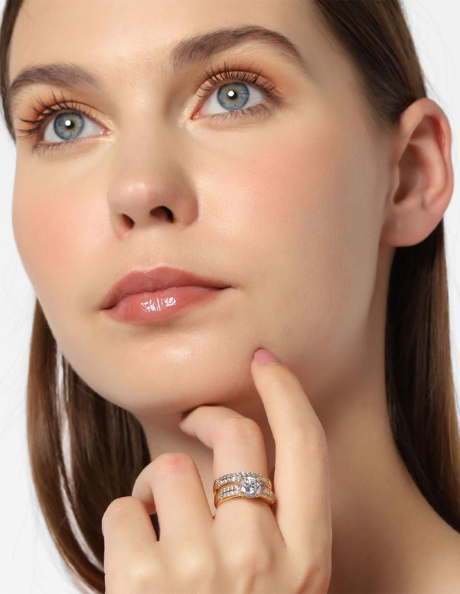 Set anillo redondo cristal baño de oro 3