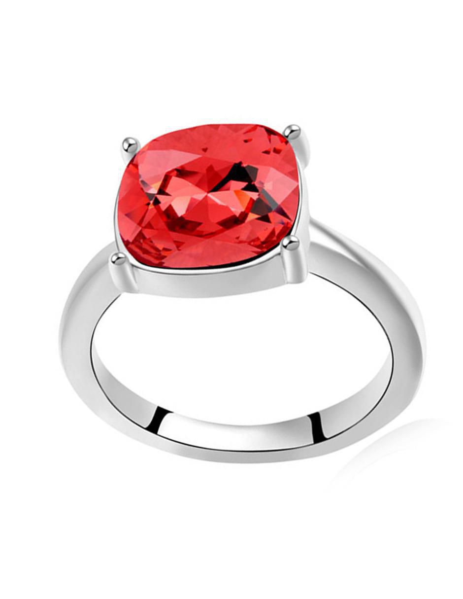 Anillo con gema cuadrada cristal baño de oro blanco 2