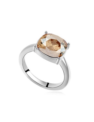 Anillo con gema cuadrada cristal baño de oro blanco