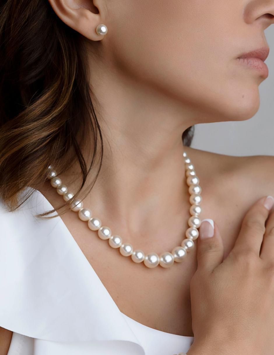 Aretes y collar redondo Pearls de plata p 925 cristal 3