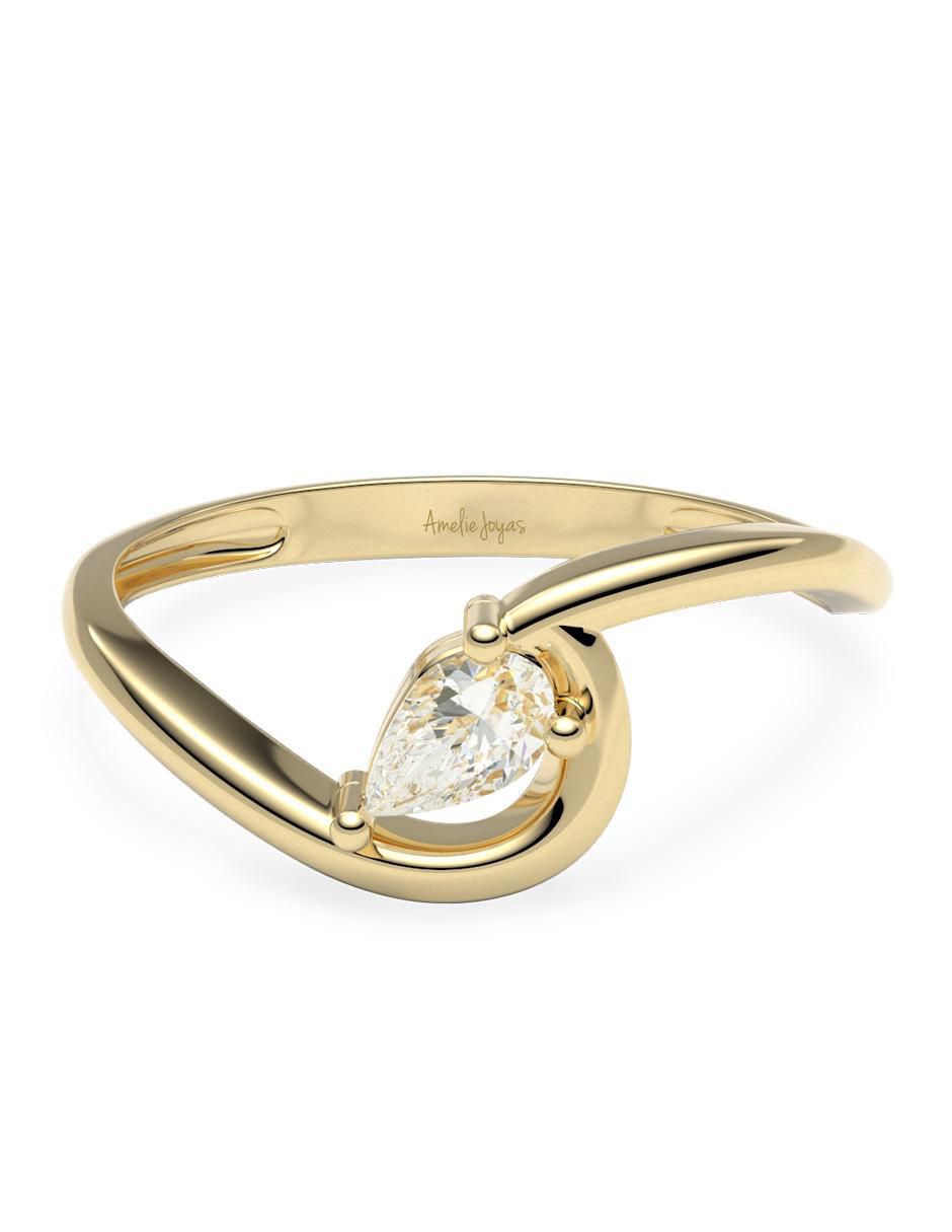 Anillo redondo 14 k de oro zirconia brillante 1