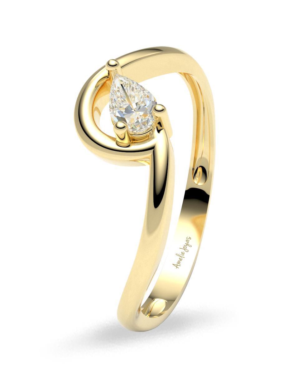 Anillo redondo 14 k de oro zirconia brillante 3