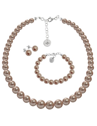 Aretes, collar y pulsera redonda Pearls de plata p 925 cristal Aretes, collar y pulsera redonda Pearls de plata p 925 cristal