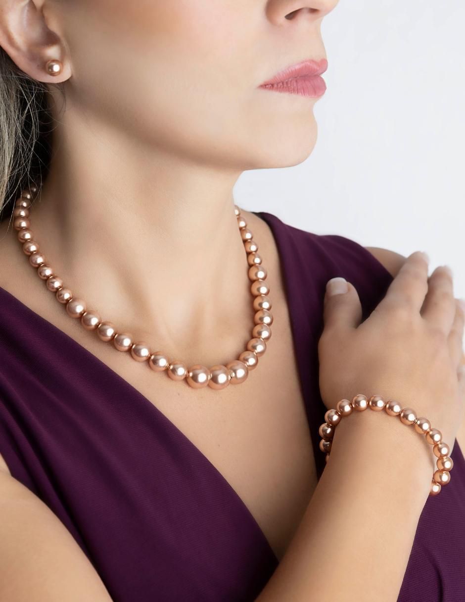 Aretes, collar y pulsera redonda Pearls de plata p 925 cristal 2