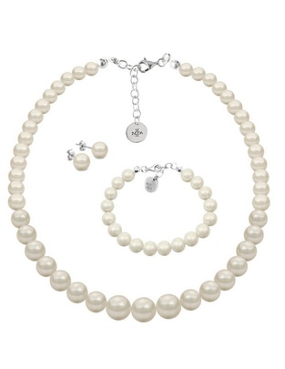 Aretes, collar y pulsera redonda Pearls de plata p 925 cristal Aretes, collar y pulsera redonda Pearls de plata p 925 cristal
