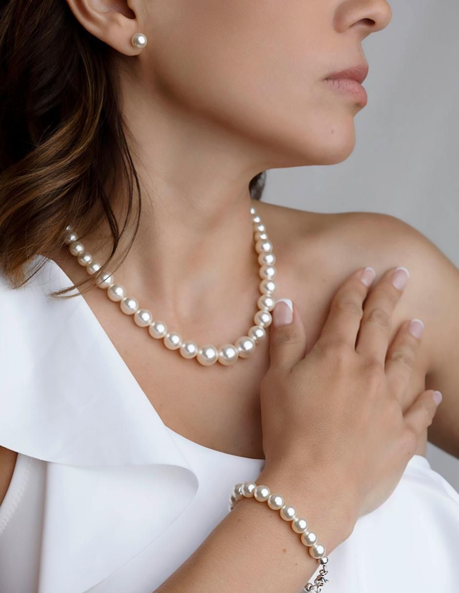 Aretes, collar y pulsera redonda Pearls de plata p 925 cristal 3