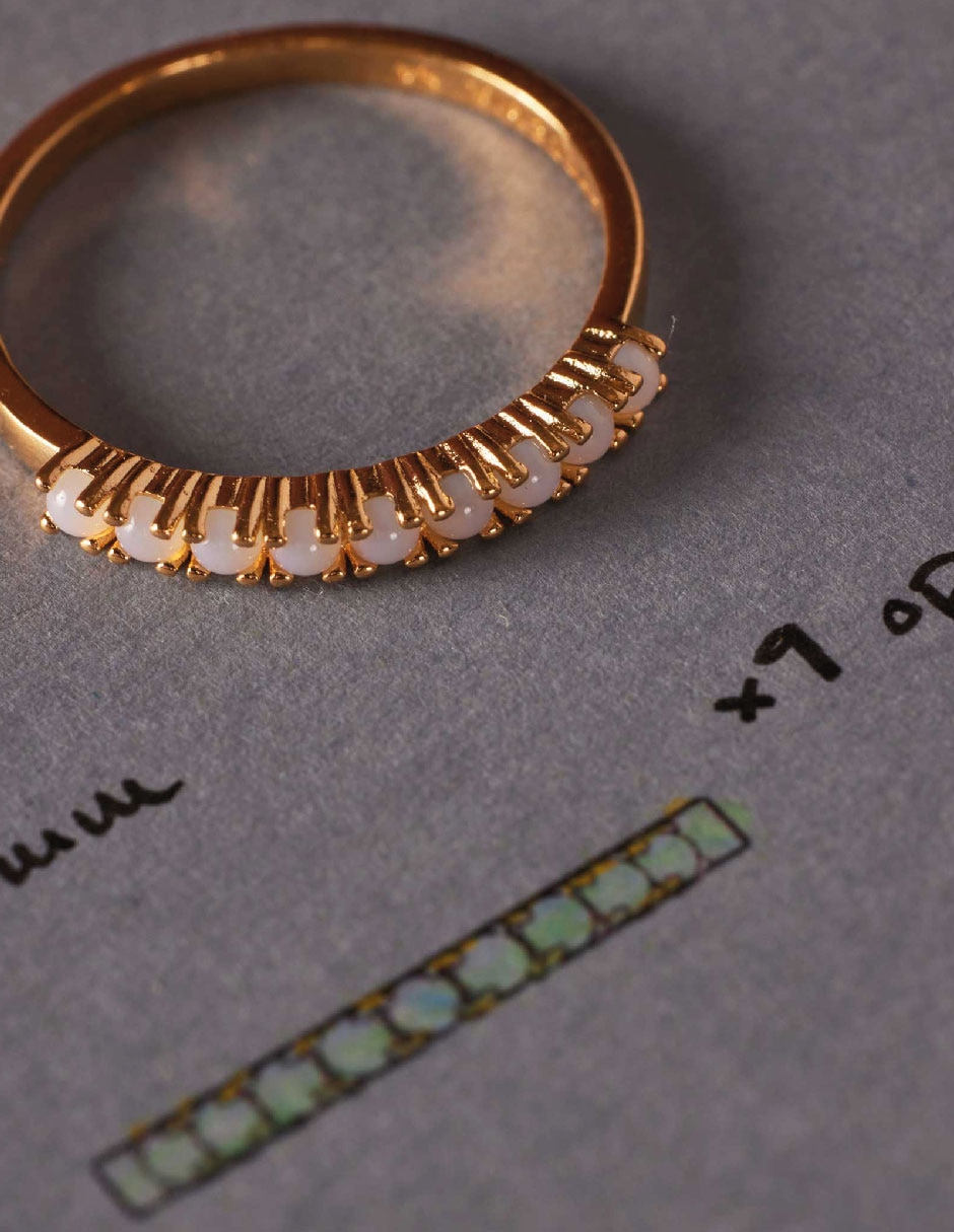 Anillo con gema redondo Moon circonita baño de oro 2