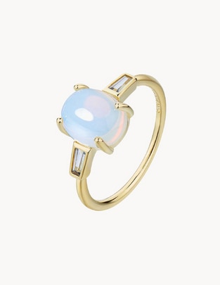 Anillo con gema redondo Moon circonita baño de oro Anillo con gema redondo Moon circonita baño de oro