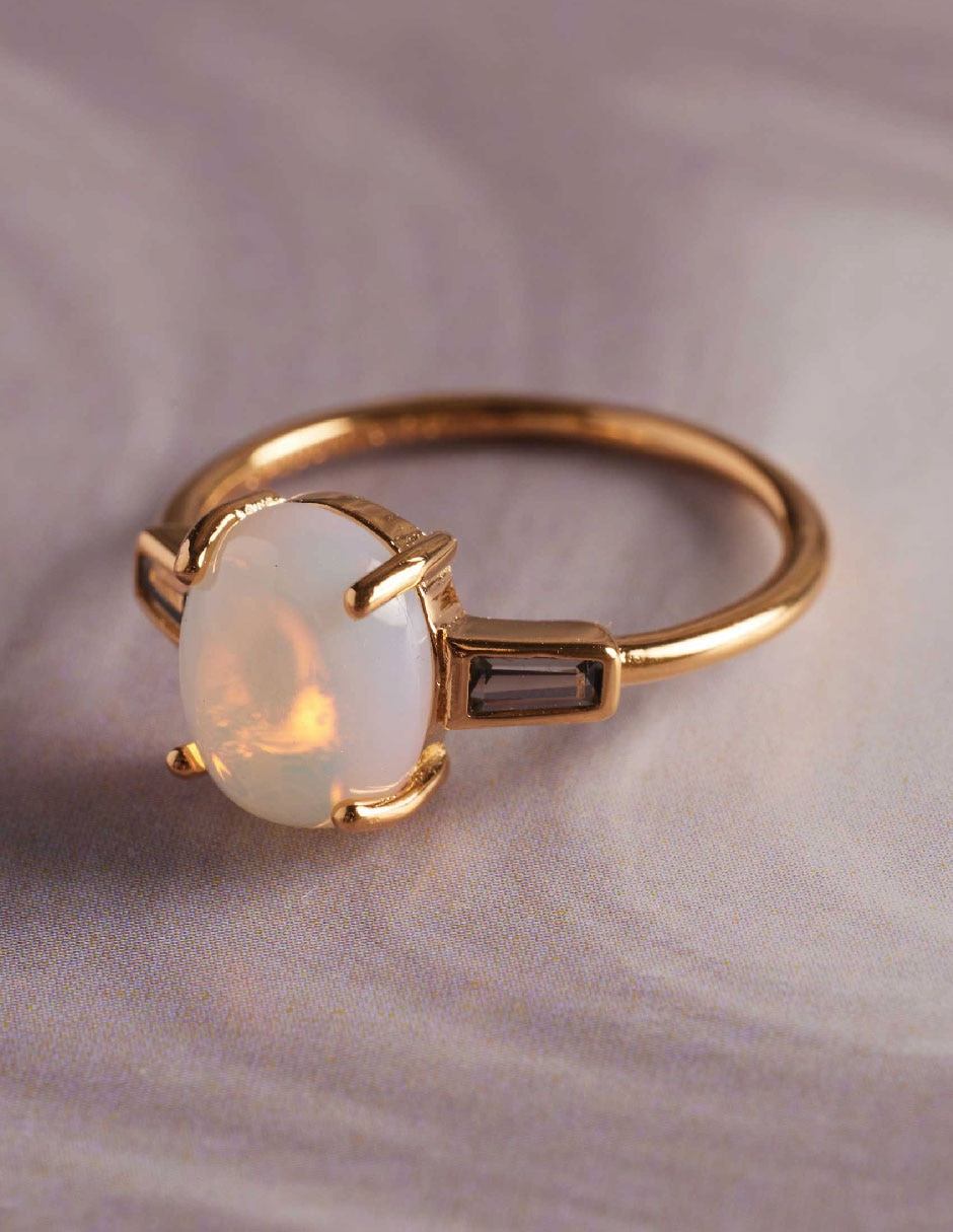 Anillo con gema redondo Moon circonita baño de oro 2