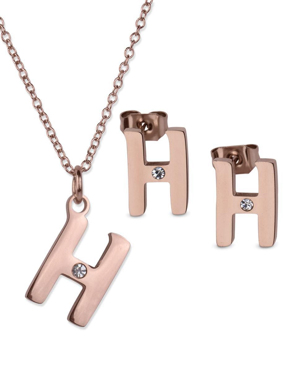 Aretes y collar de letras zirconia cúbica