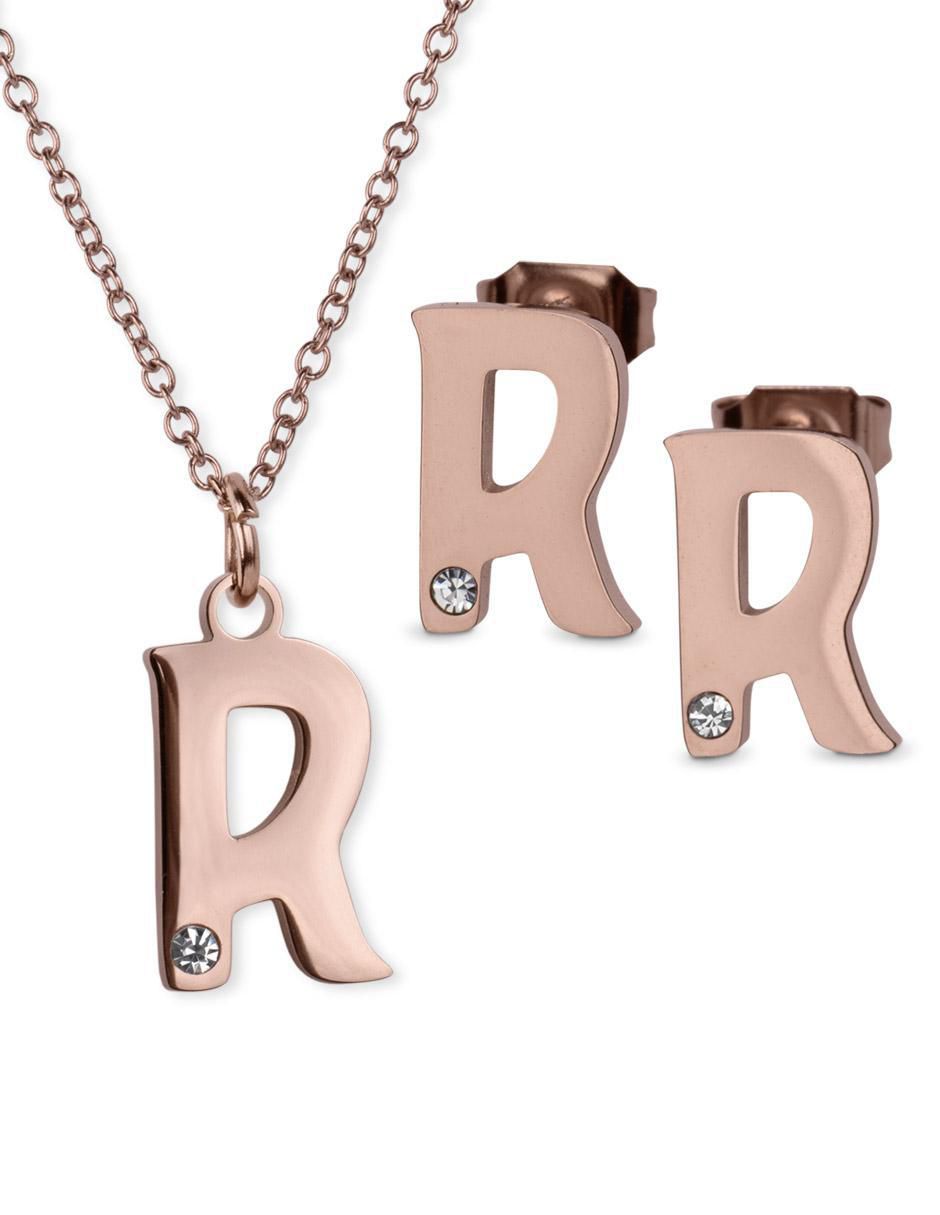Aretes y collar de letras zirconia cúbica Aretes y collar de letras zirconia cúbica