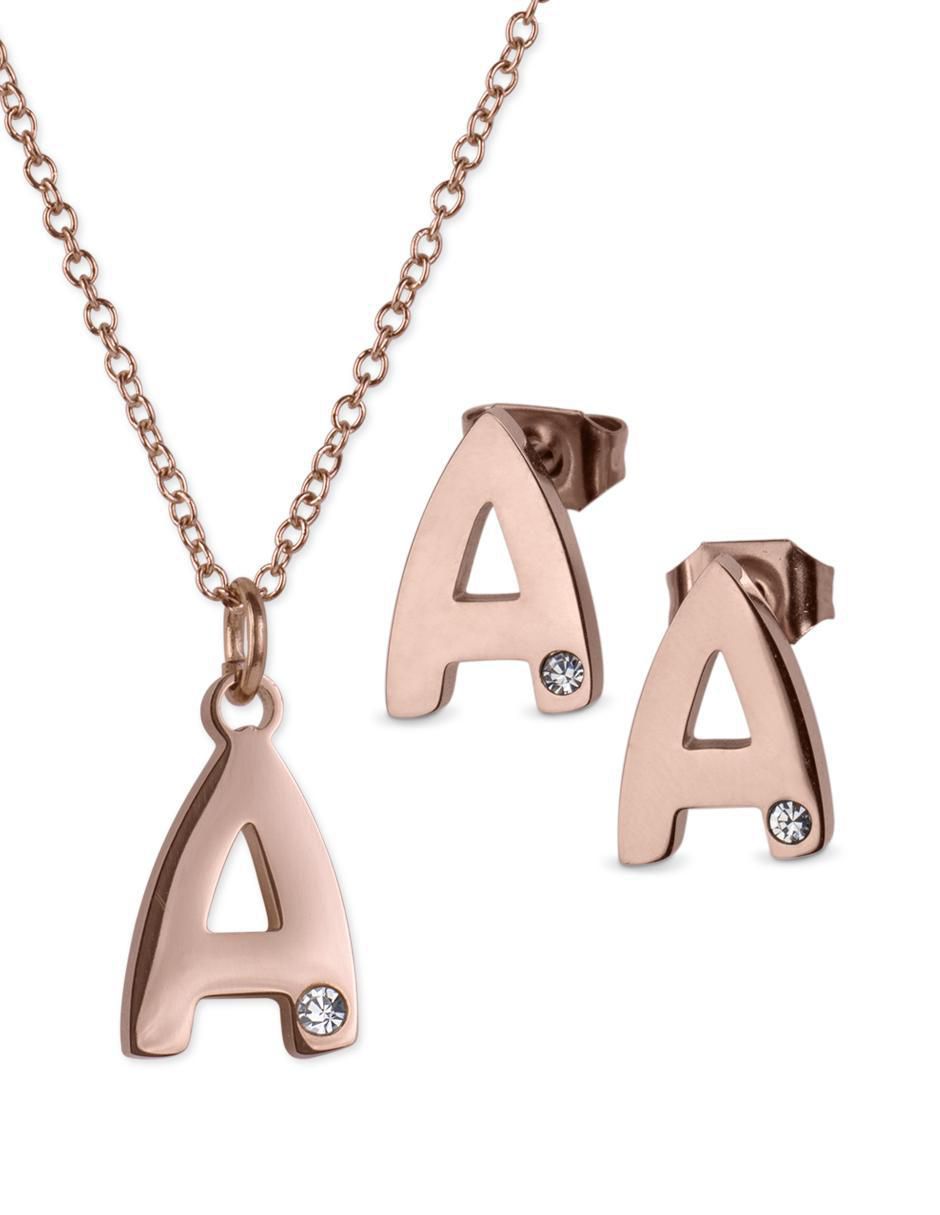 Aretes y collar de letras zirconia cúbica Aretes y collar de letras zirconia cúbica