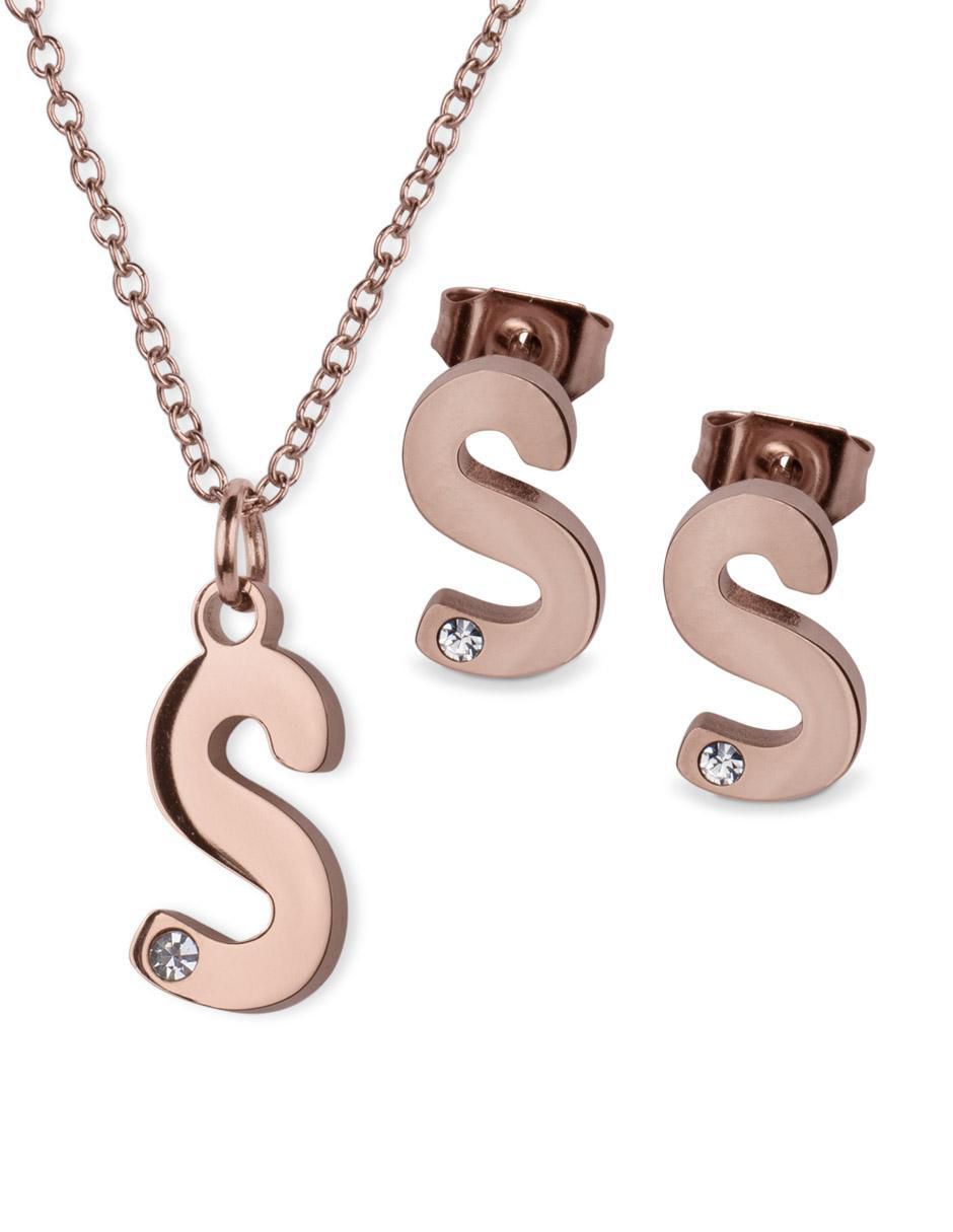Aretes y collar de letras zirconia cúbica Aretes y collar de letras zirconia cúbica