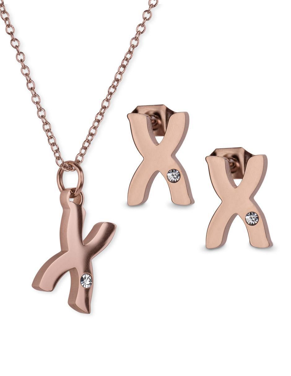 Aretes y collar de letras zirconia cúbica